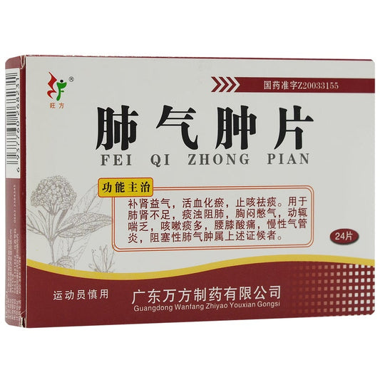 China Herb. Feiqizhong Pian for chronic bronchitis and obstructive emphysema. Traditional Chinese Medicine. 24 tablets*5 boxes